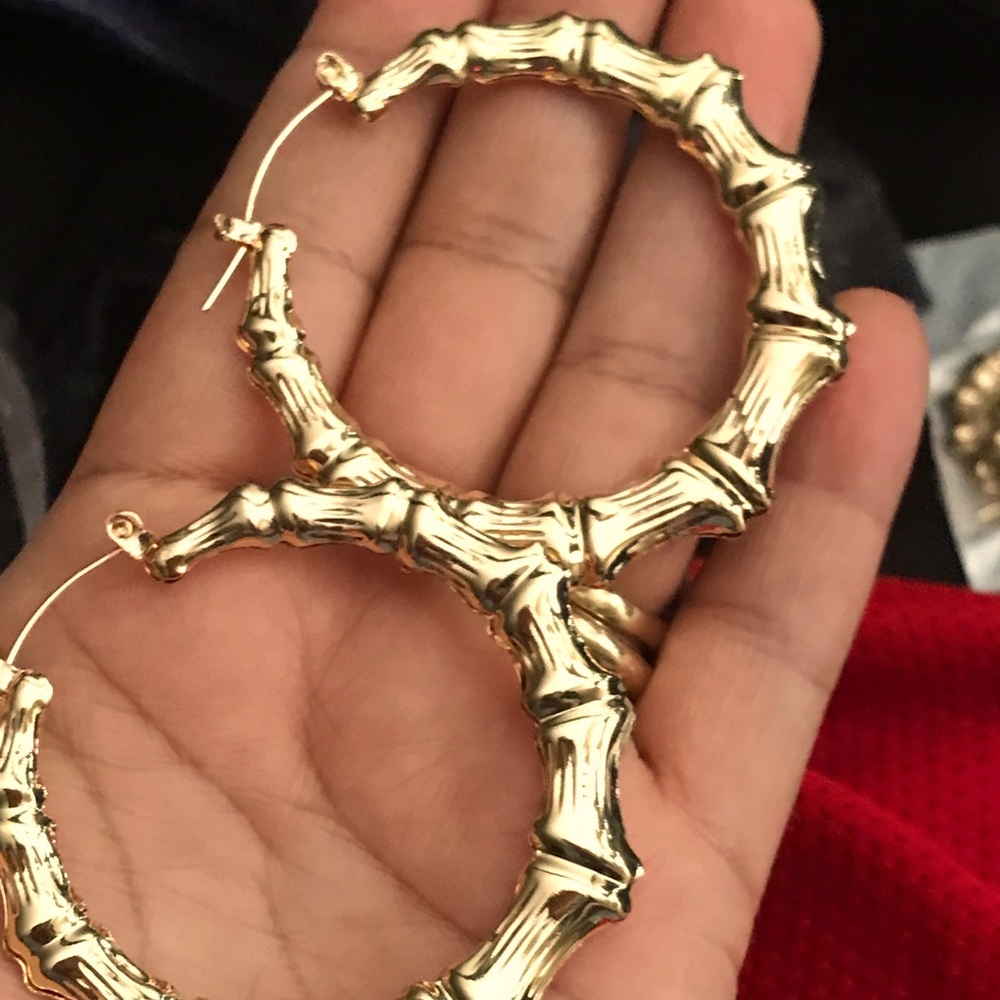Yellow Gold Bamboo Hoops 2"